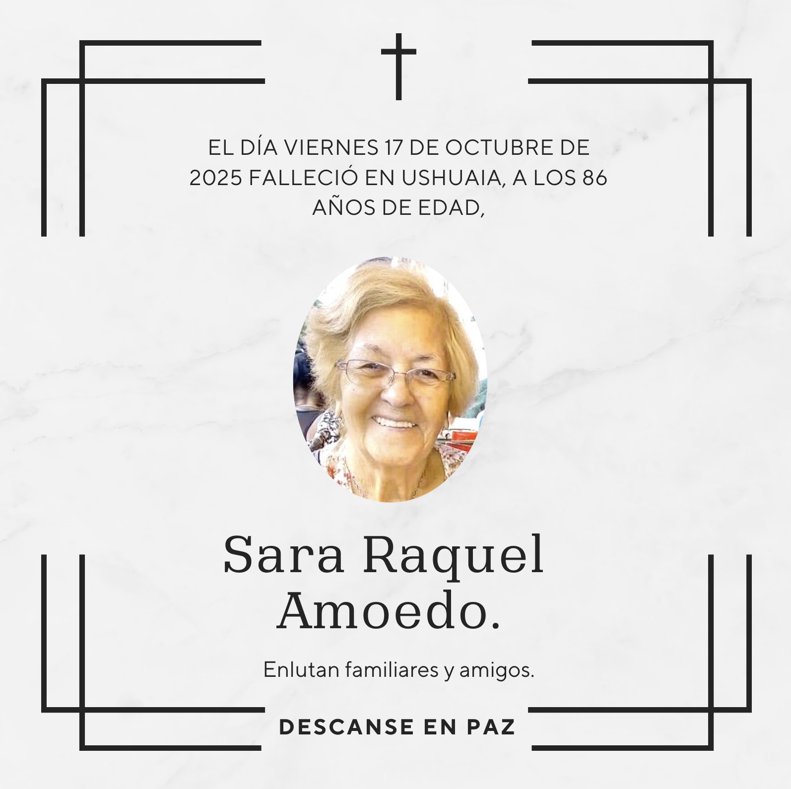 Fallecimiento | Sara Raquel Amoedo.